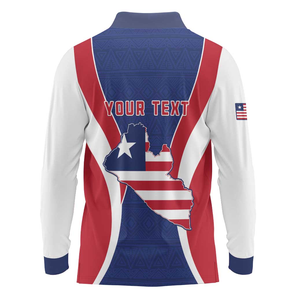 Personalised Liberia Long Sleeve Polo Shirt Coat Of Arms With Flag Map