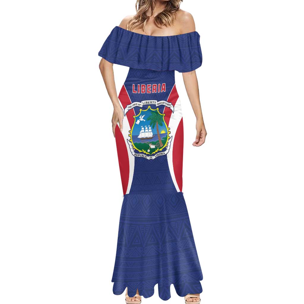 Personalised Liberia Mermaid Dress Coat Of Arms With Flag Map