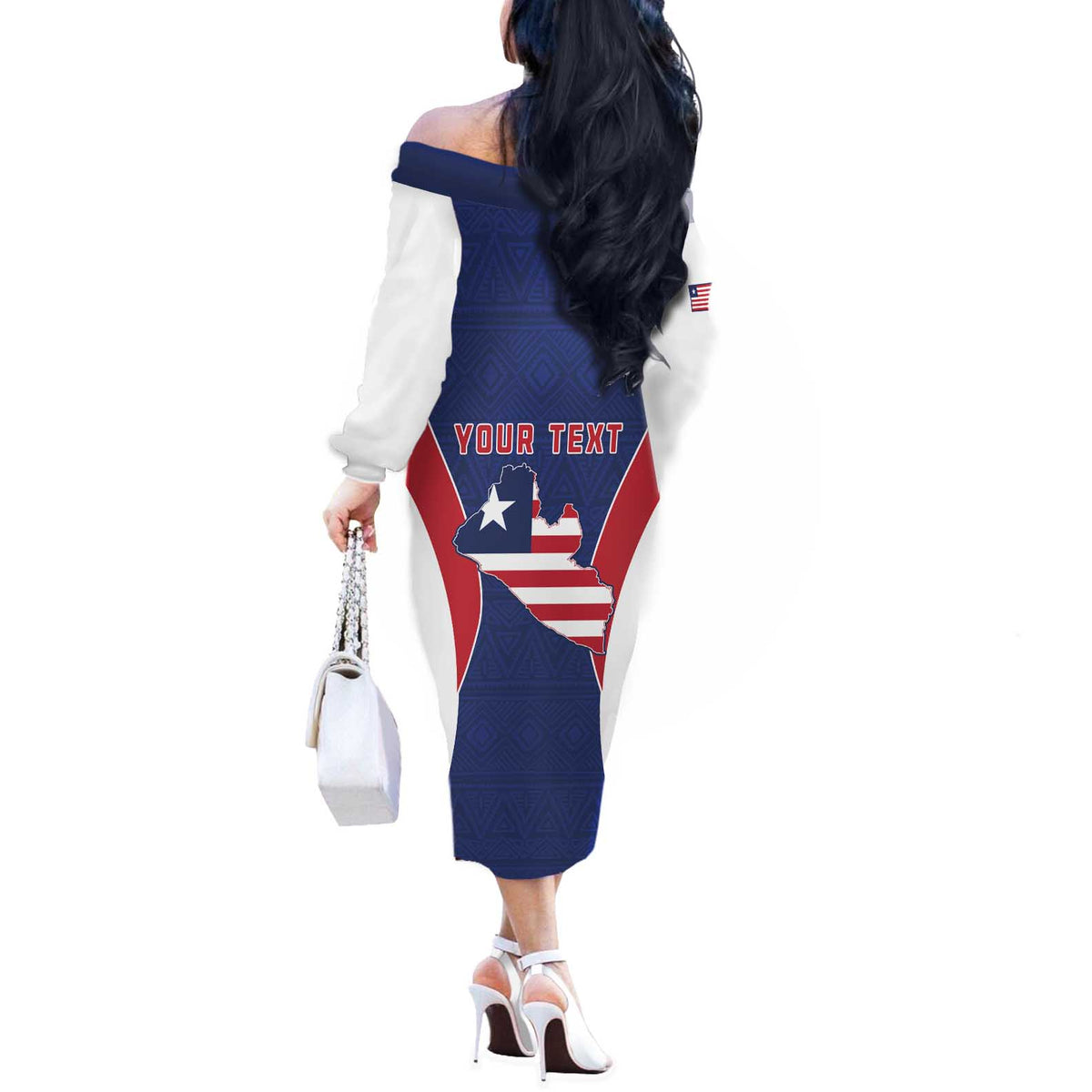 Personalised Liberia Off The Shoulder Long Sleeve Dress Coat Of Arms With Flag Map