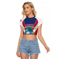 Personalised Liberia Raglan Cropped T Shirt Coat Of Arms With Flag Map