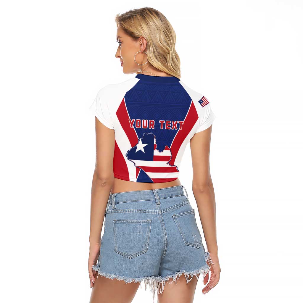 Personalised Liberia Raglan Cropped T Shirt Coat Of Arms With Flag Map