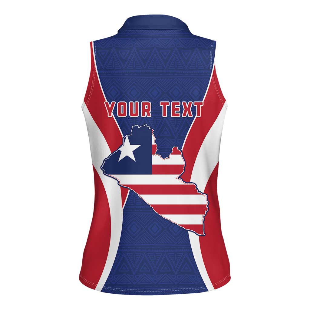 Personalised Liberia Women Sleeveless Polo Shirt Coat Of Arms With Flag Map
