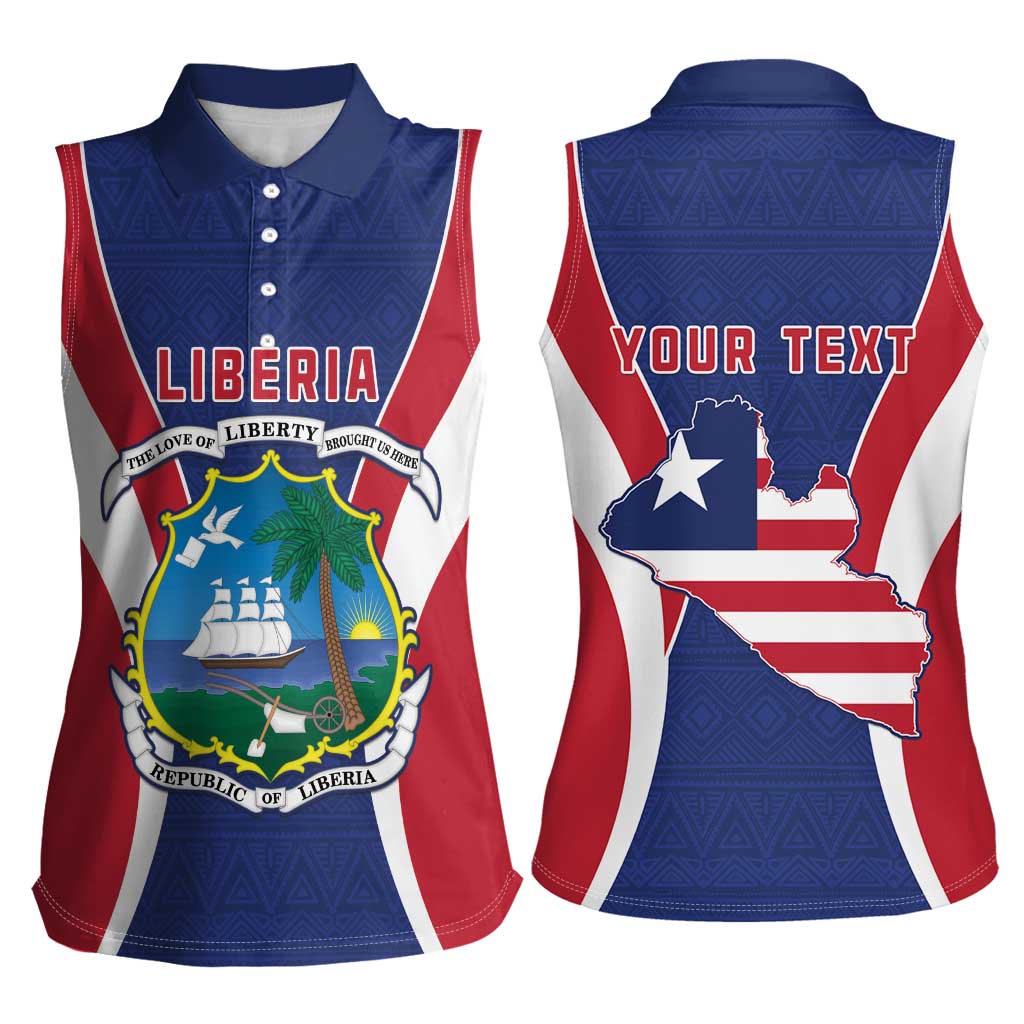 Personalised Liberia Women Sleeveless Polo Shirt Coat Of Arms With Flag Map
