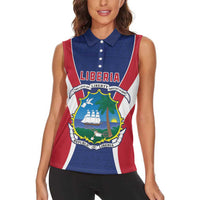 Personalised Liberia Women Sleeveless Polo Shirt Coat Of Arms With Flag Map