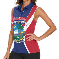 Personalised Liberia Women Sleeveless Polo Shirt Coat Of Arms With Flag Map