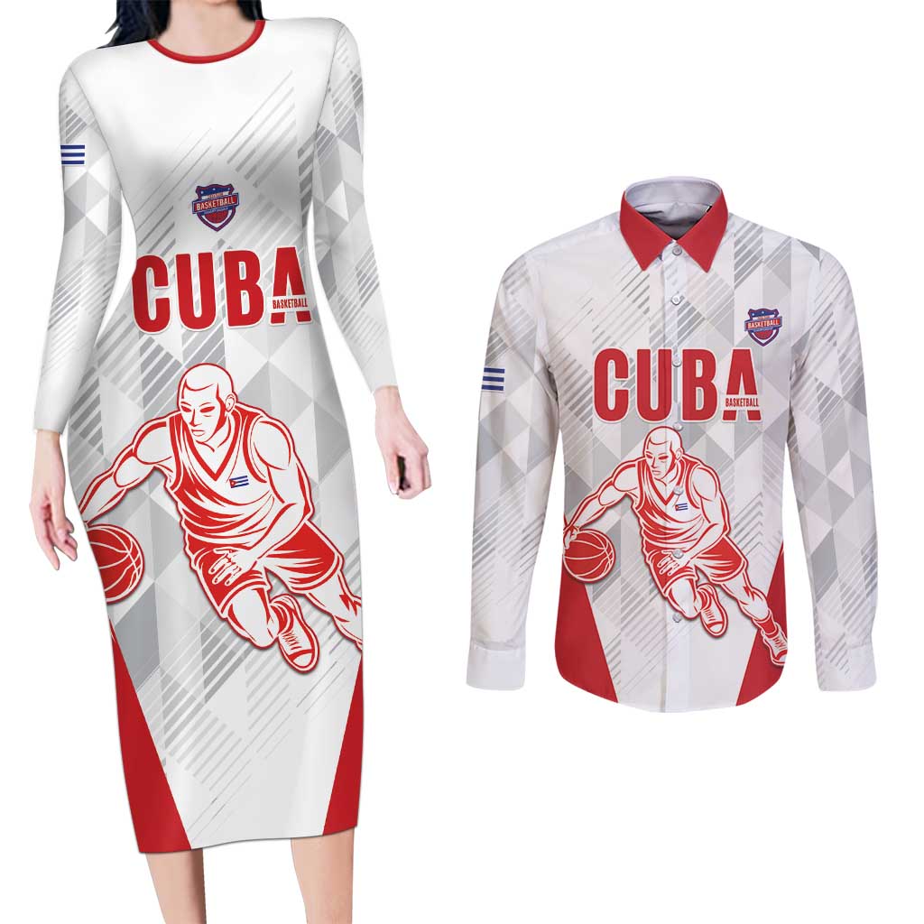 Custom Cuba Basketball Couples Matching Long Sleeve Bodycon Dress and Long Sleeve Button Shirt Sporty Style