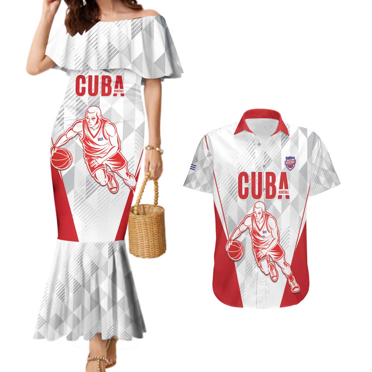 Custom Cuba Basketball Couples Matching Mermaid Dress and Hawaiian Shirt Sporty Style