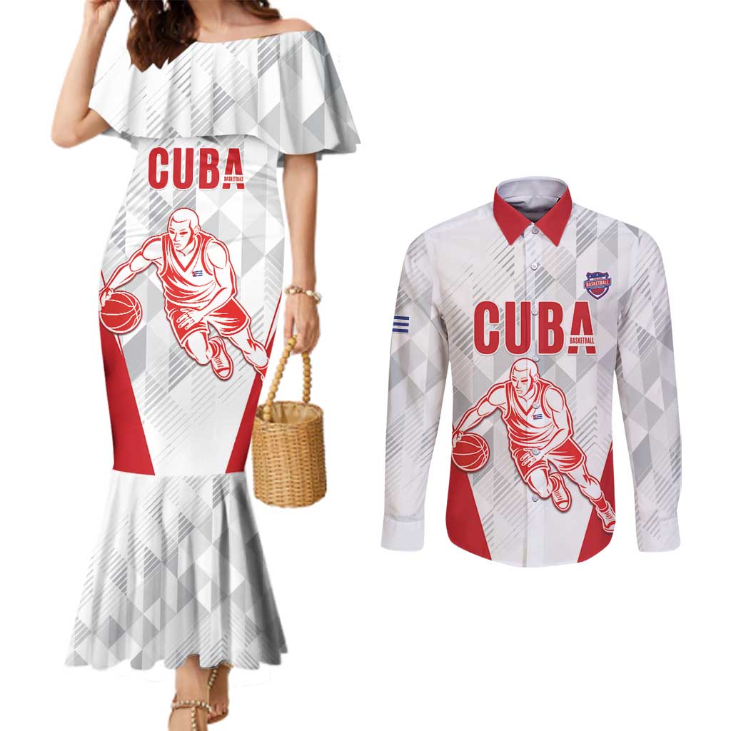 Custom Cuba Basketball Couples Matching Mermaid Dress and Long Sleeve Button Shirt Sporty Style