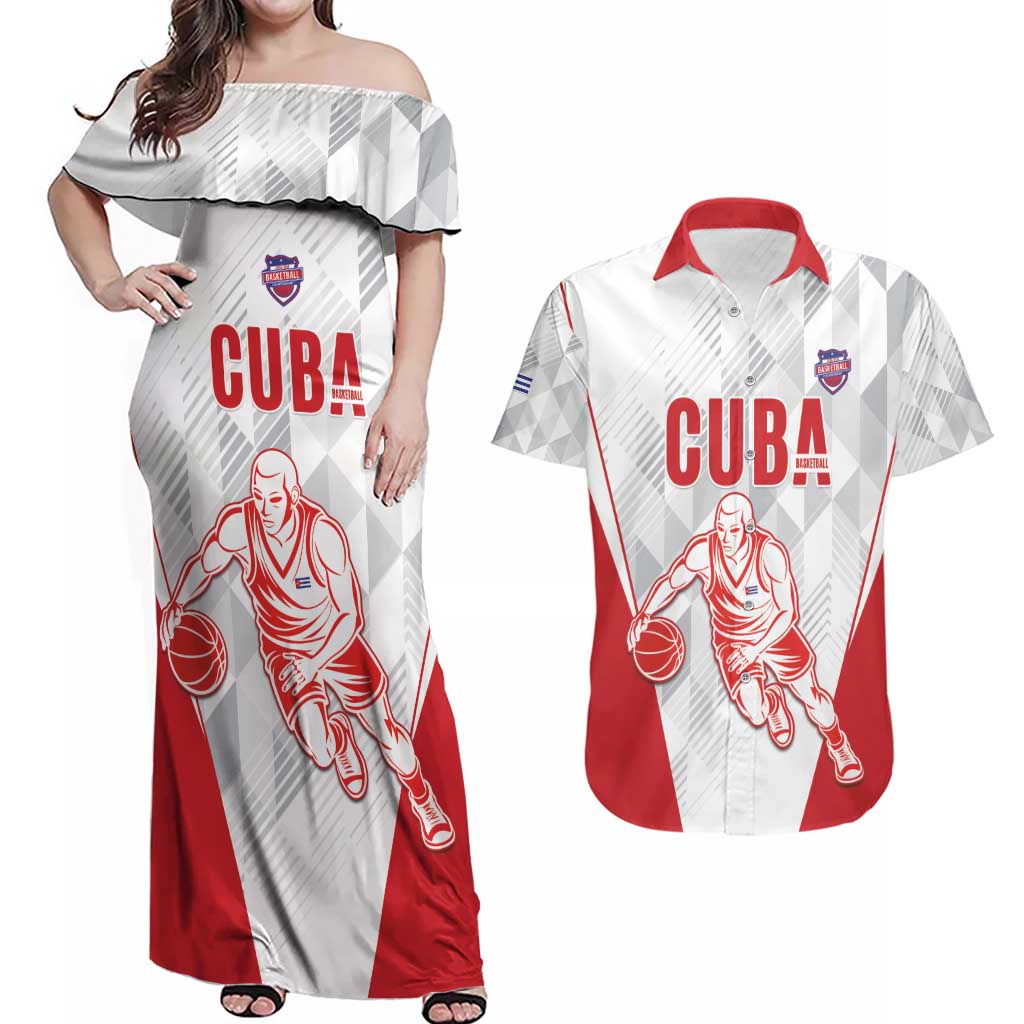 Custom Cuba Basketball Couples Matching Off Shoulder Maxi Dress and Hawaiian Shirt Sporty Style