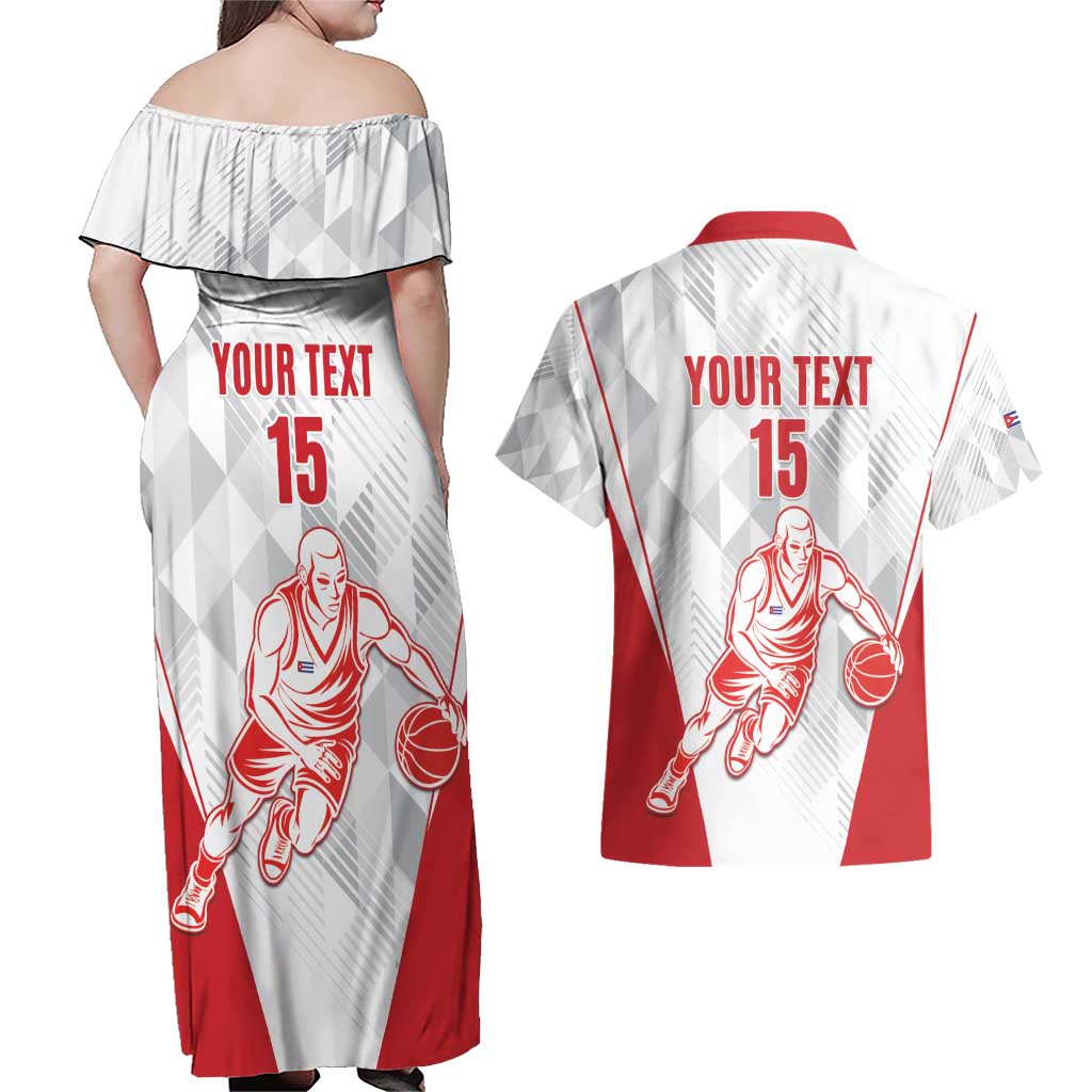 Custom Cuba Basketball Couples Matching Off Shoulder Maxi Dress and Hawaiian Shirt Sporty Style