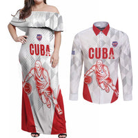 Custom Cuba Basketball Couples Matching Off Shoulder Maxi Dress and Long Sleeve Button Shirt Sporty Style