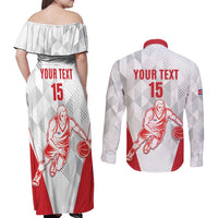 Custom Cuba Basketball Couples Matching Off Shoulder Maxi Dress and Long Sleeve Button Shirt Sporty Style