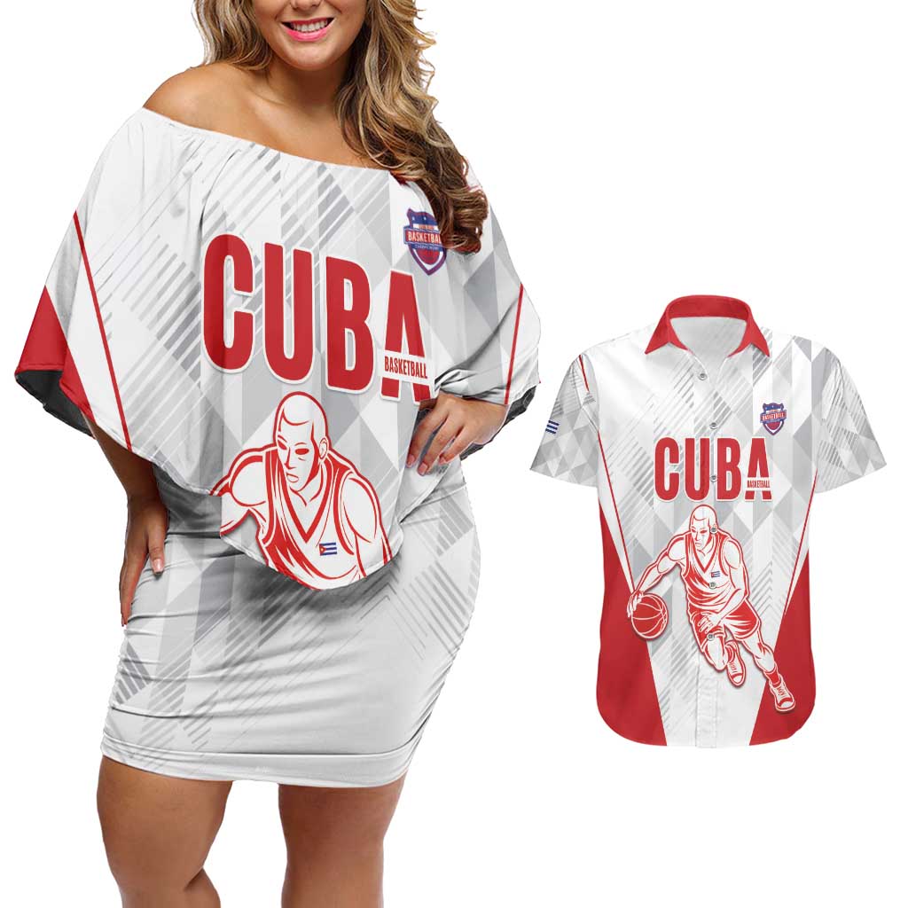 Custom Cuba Basketball Couples Matching Off Shoulder Short Dress and Hawaiian Shirt Sporty Style