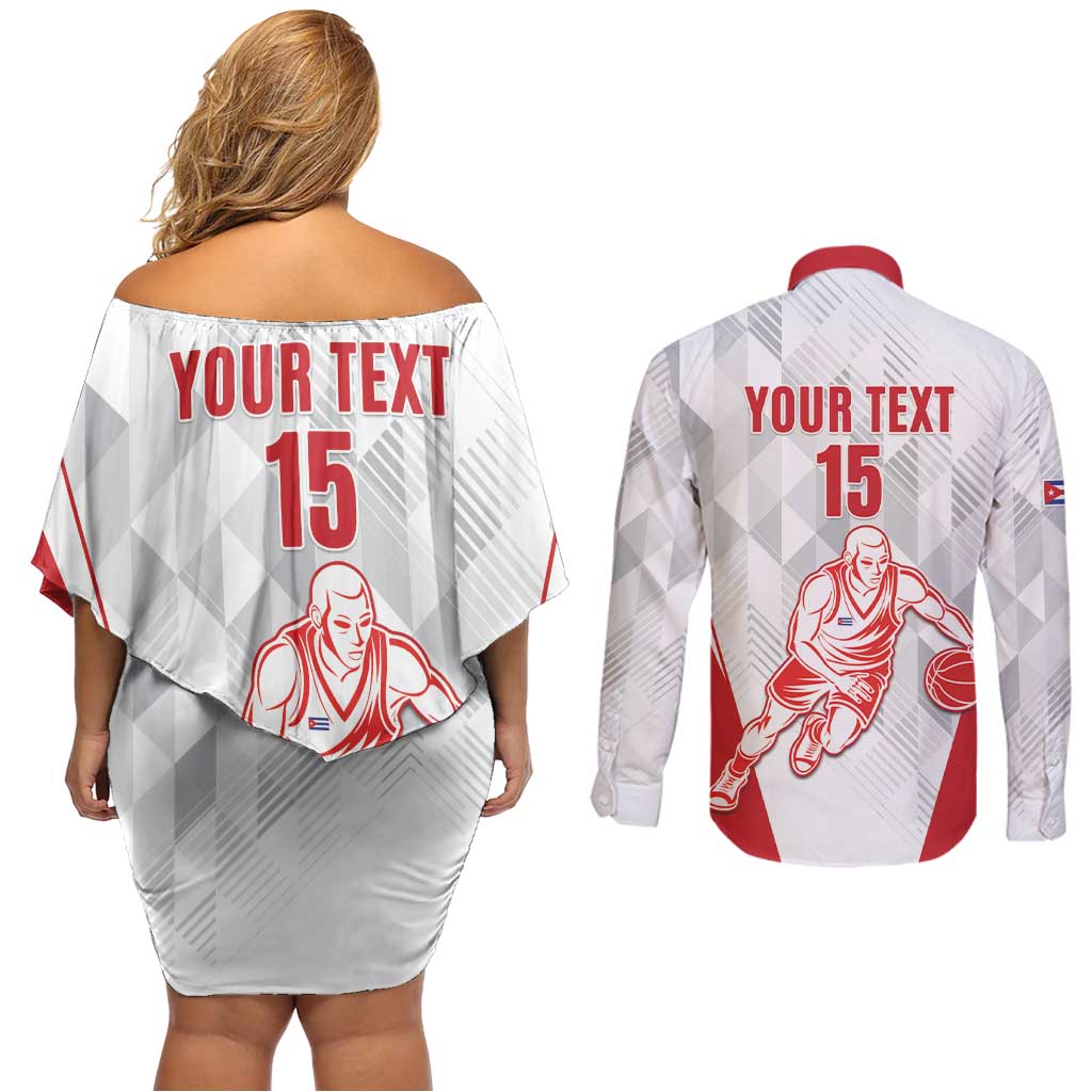 Custom Cuba Basketball Couples Matching Off Shoulder Short Dress and Long Sleeve Button Shirt Sporty Style