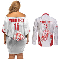 Custom Cuba Basketball Couples Matching Off Shoulder Short Dress and Long Sleeve Button Shirt Sporty Style