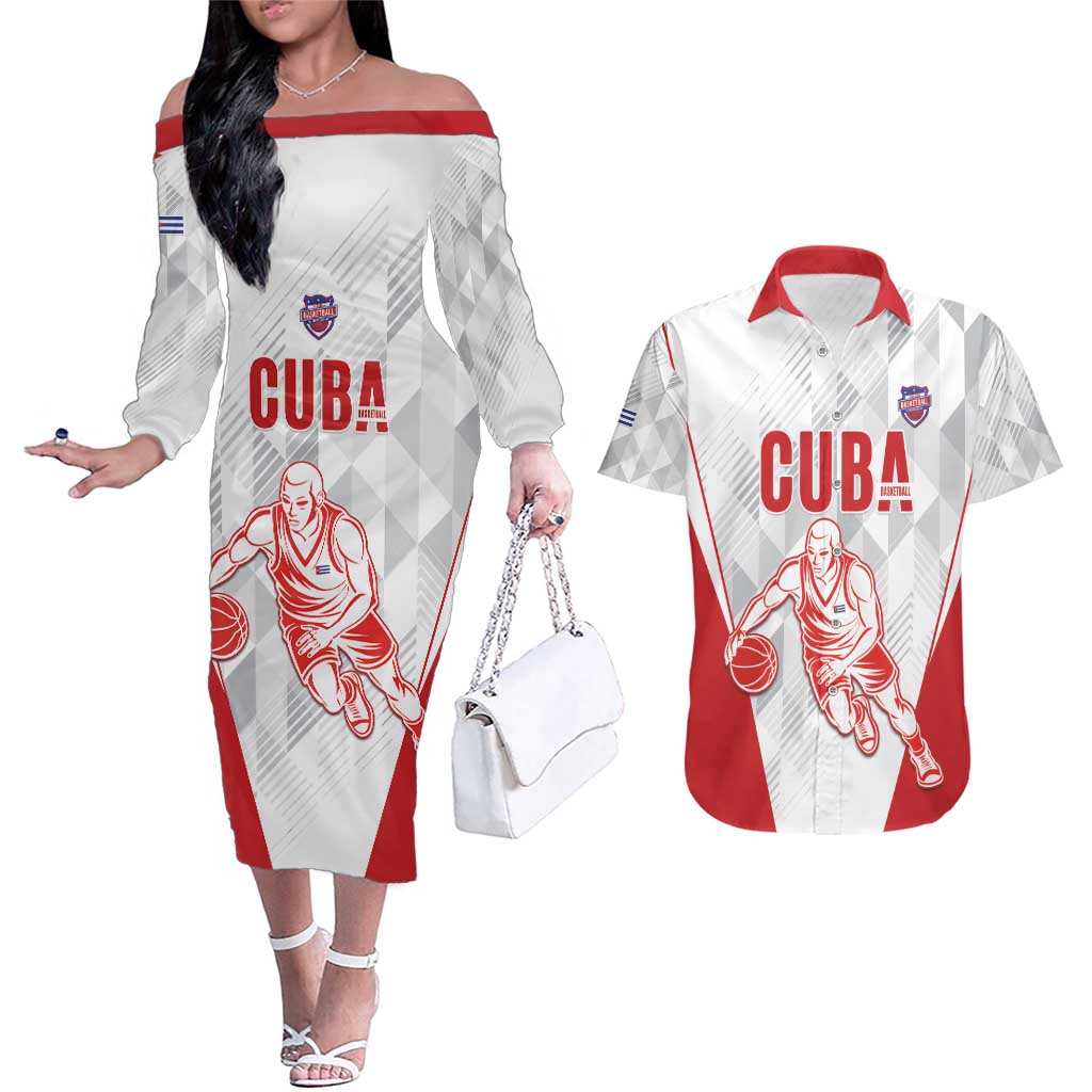 Custom Cuba Basketball Couples Matching Off The Shoulder Long Sleeve Dress and Hawaiian Shirt Sporty Style