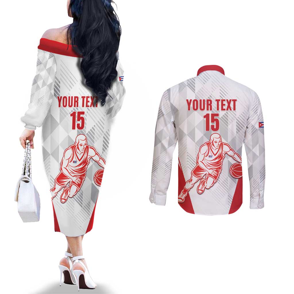 Custom Cuba Basketball Couples Matching Off The Shoulder Long Sleeve Dress and Long Sleeve Button Shirt Sporty Style