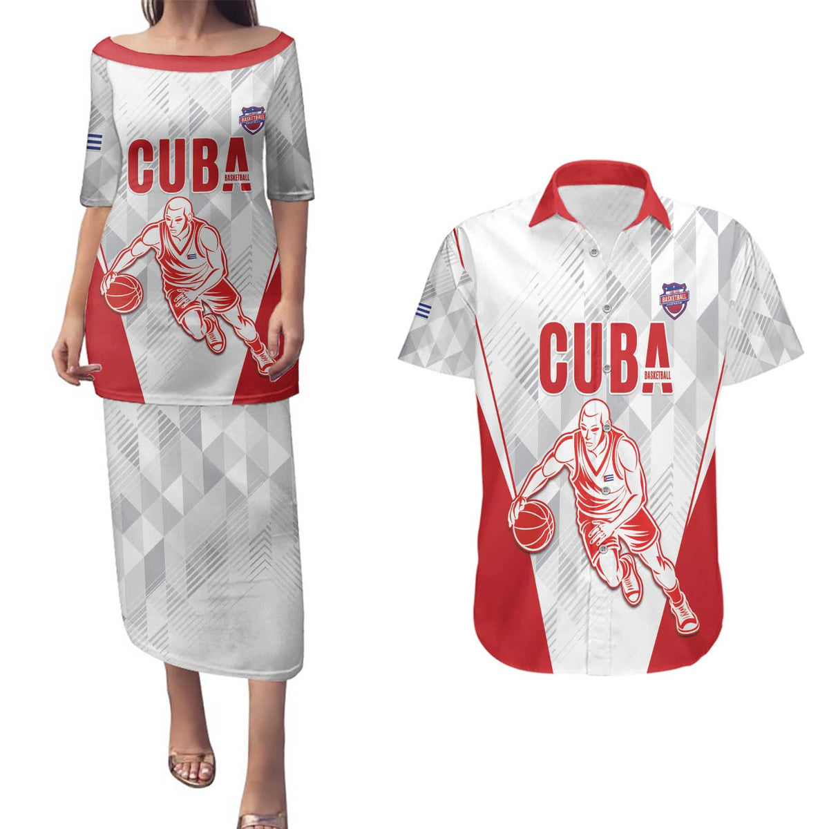 Custom Cuba Basketball Couples Matching Puletasi and Hawaiian Shirt Sporty Style