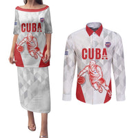 Custom Cuba Basketball Couples Matching Puletasi and Long Sleeve Button Shirt Sporty Style