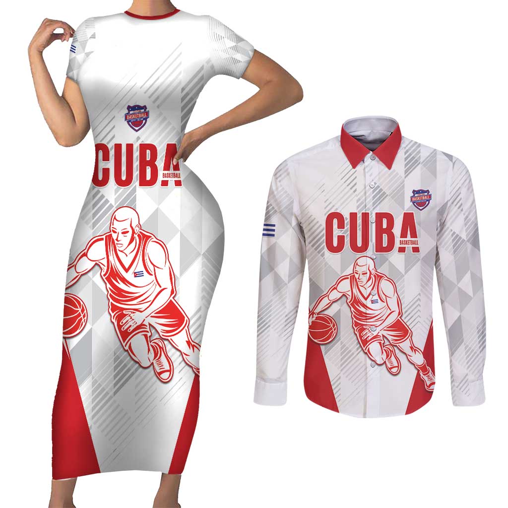 Custom Cuba Basketball Couples Matching Short Sleeve Bodycon Dress and Long Sleeve Button Shirt Sporty Style