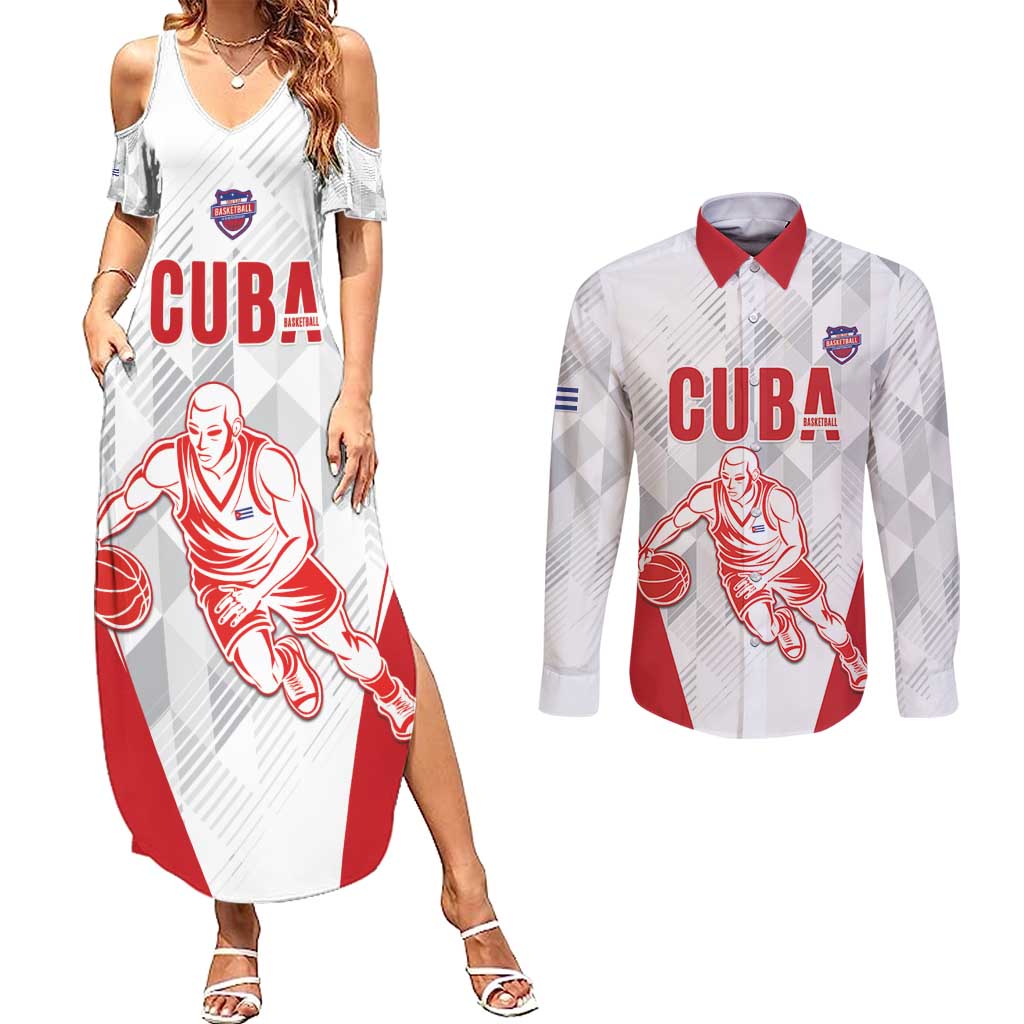 Custom Cuba Basketball Couples Matching Summer Maxi Dress and Long Sleeve Button Shirt Sporty Style
