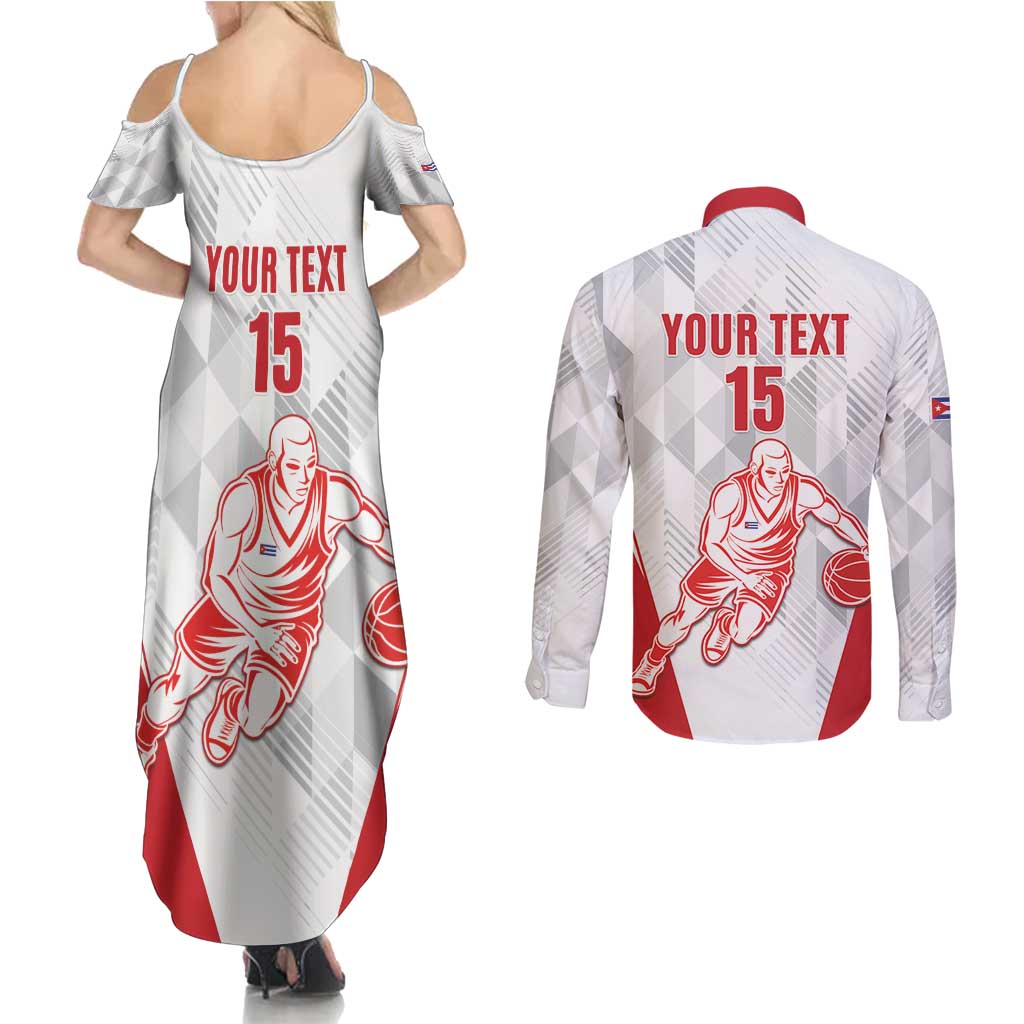 Custom Cuba Basketball Couples Matching Summer Maxi Dress and Long Sleeve Button Shirt Sporty Style