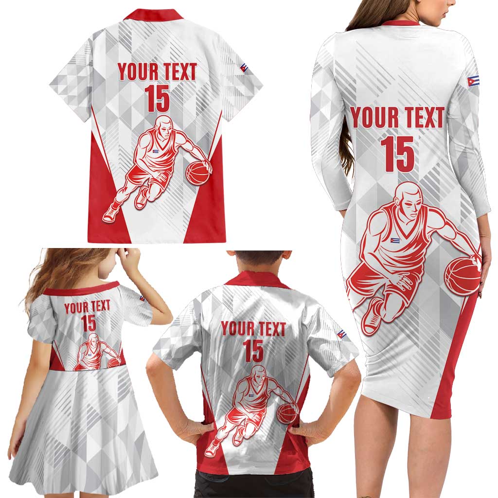 Custom Cuba Basketball Family Matching Long Sleeve Bodycon Dress and Hawaiian Shirt Sporty Style