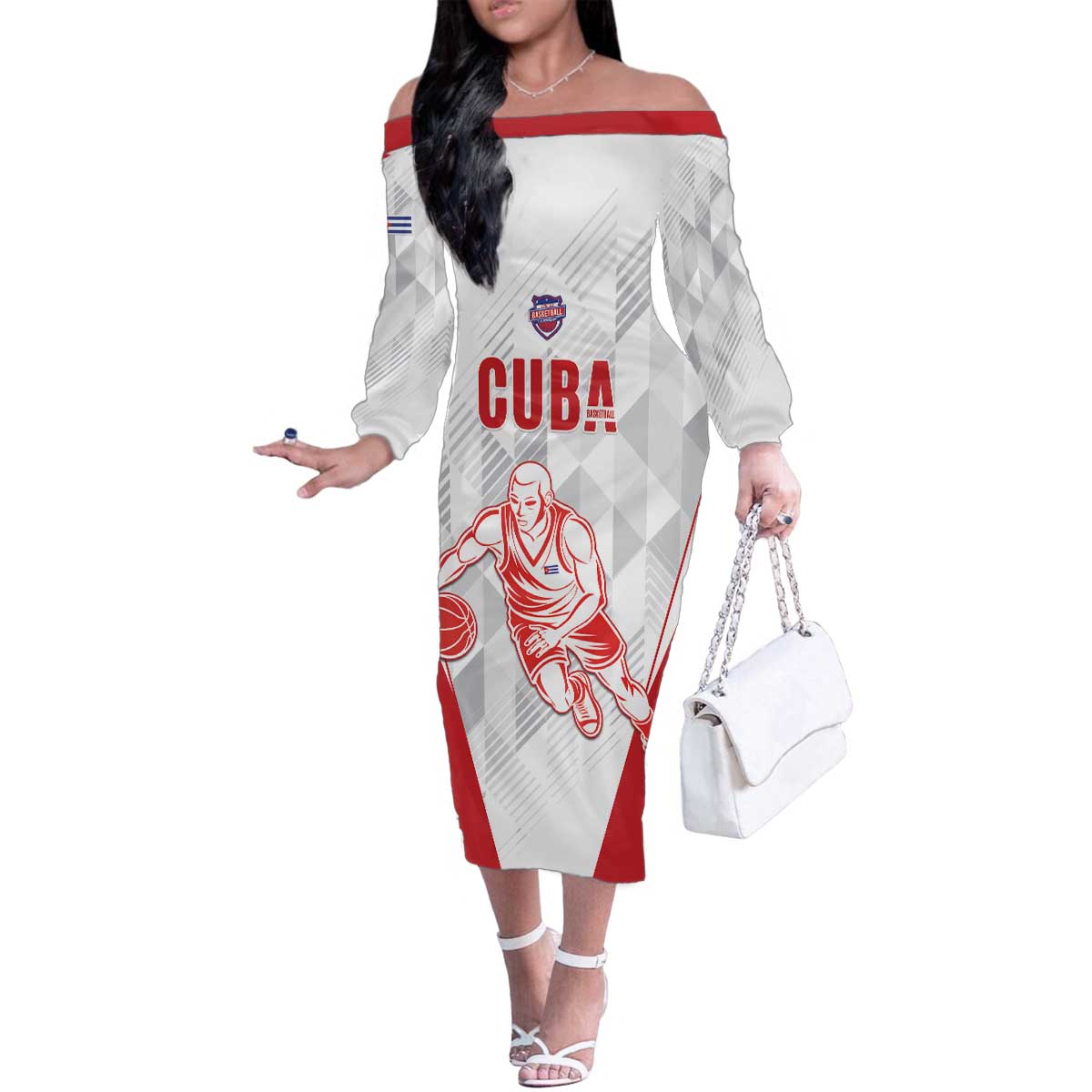Custom Cuba Basketball Family Matching Off The Shoulder Long Sleeve Dress and Hawaiian Shirt Sporty Style
