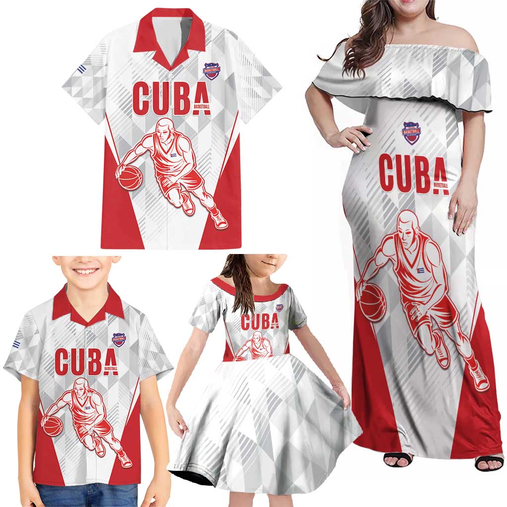Custom Cuba Basketball Family Matching Off Shoulder Maxi Dress and Hawaiian Shirt Sporty Style