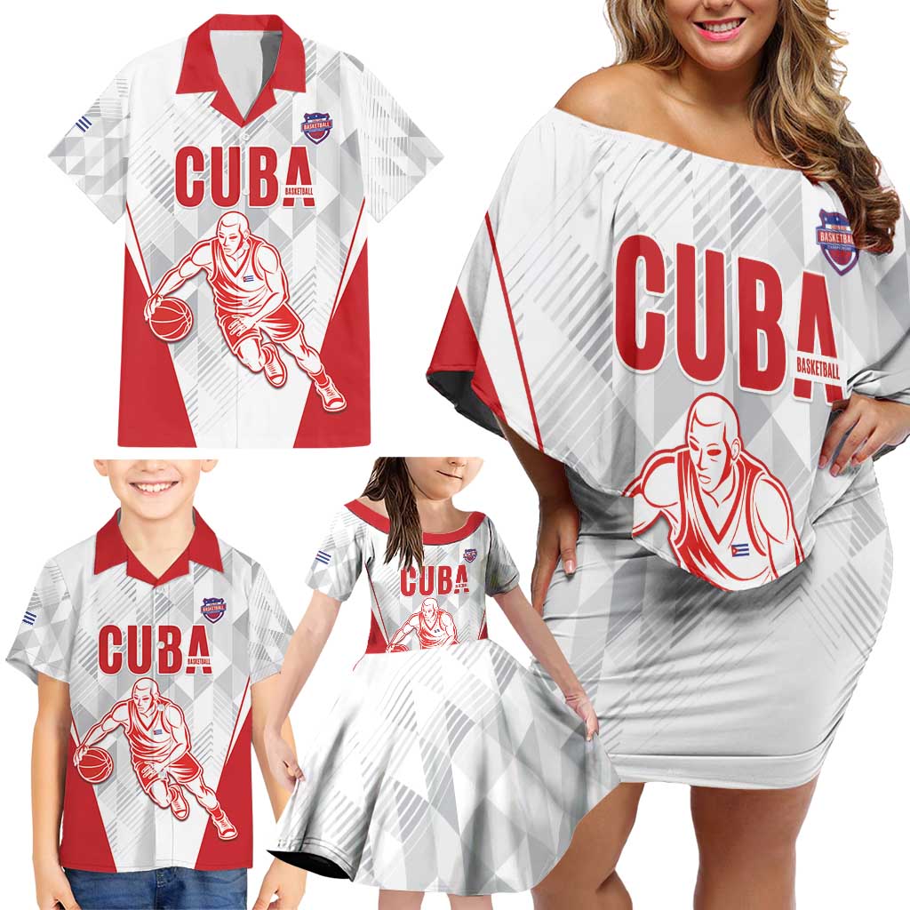 Custom Cuba Basketball Family Matching Off Shoulder Short Dress and Hawaiian Shirt Sporty Style