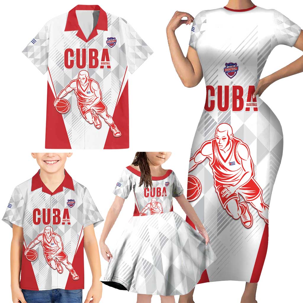 Custom Cuba Basketball Family Matching Short Sleeve Bodycon Dress and Hawaiian Shirt Sporty Style