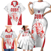 Custom Cuba Basketball Family Matching Short Sleeve Bodycon Dress and Hawaiian Shirt Sporty Style