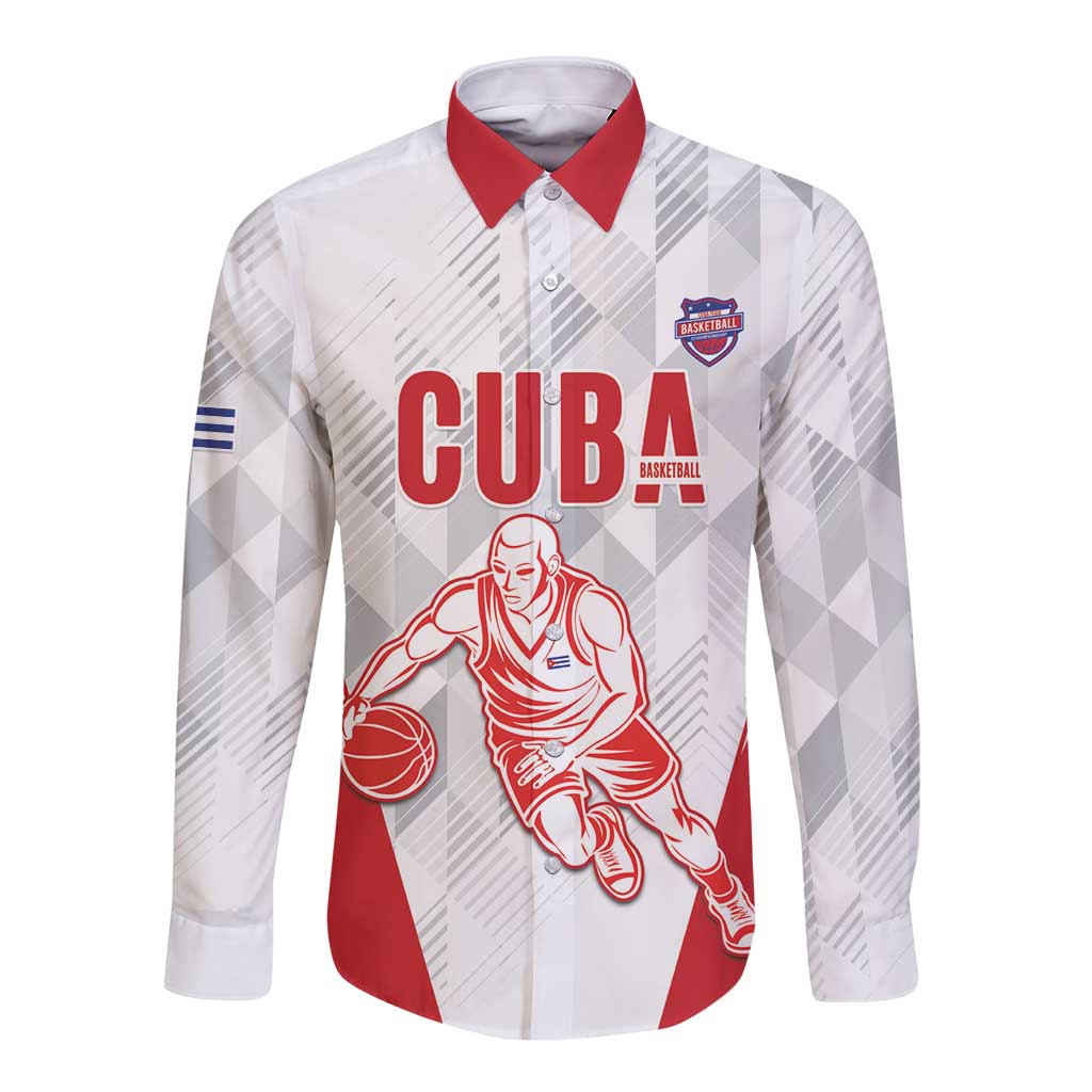 Custom Cuba Basketball Long Sleeve Button Shirt Sporty Style