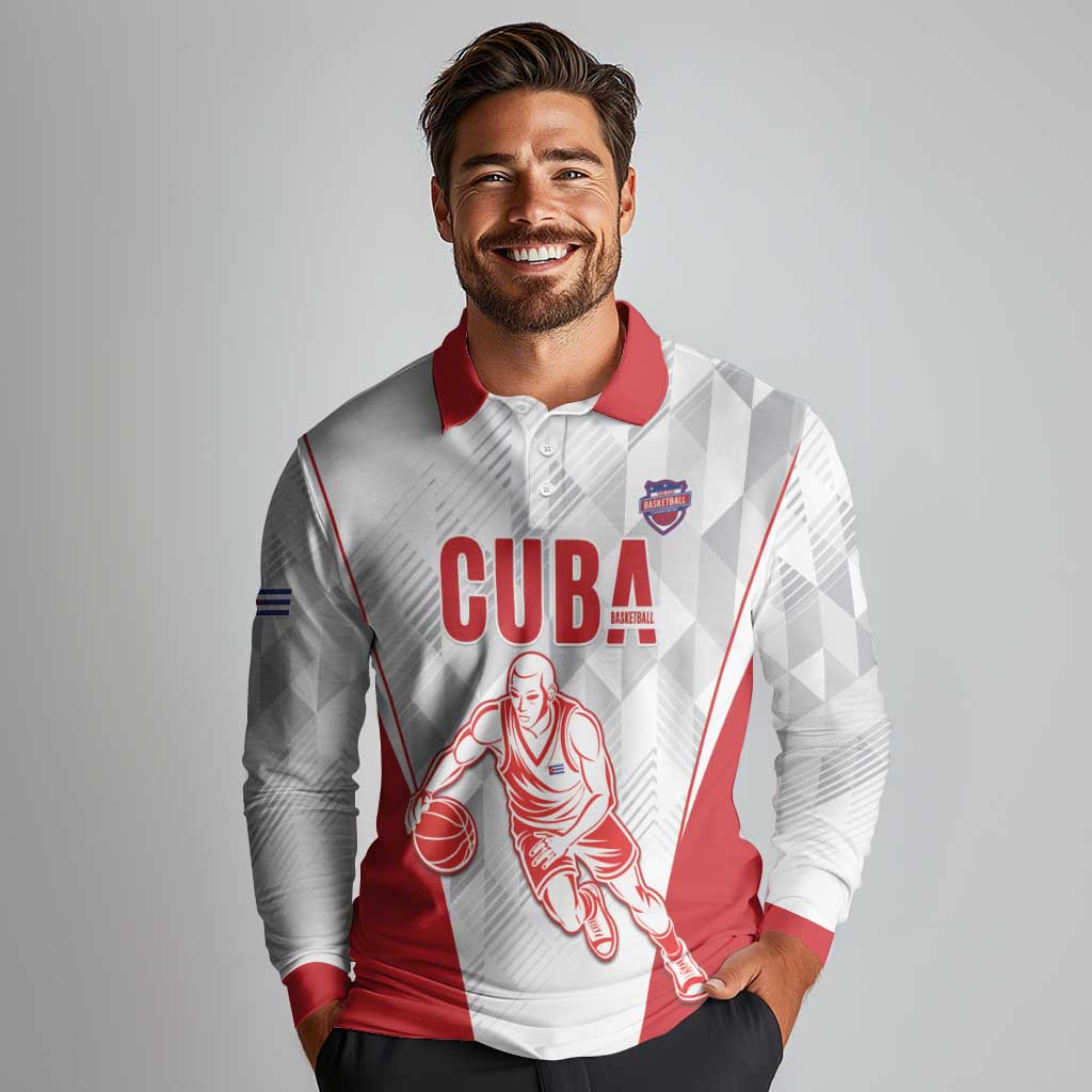 Custom Cuba Basketball Long Sleeve Polo Shirt Sporty Style