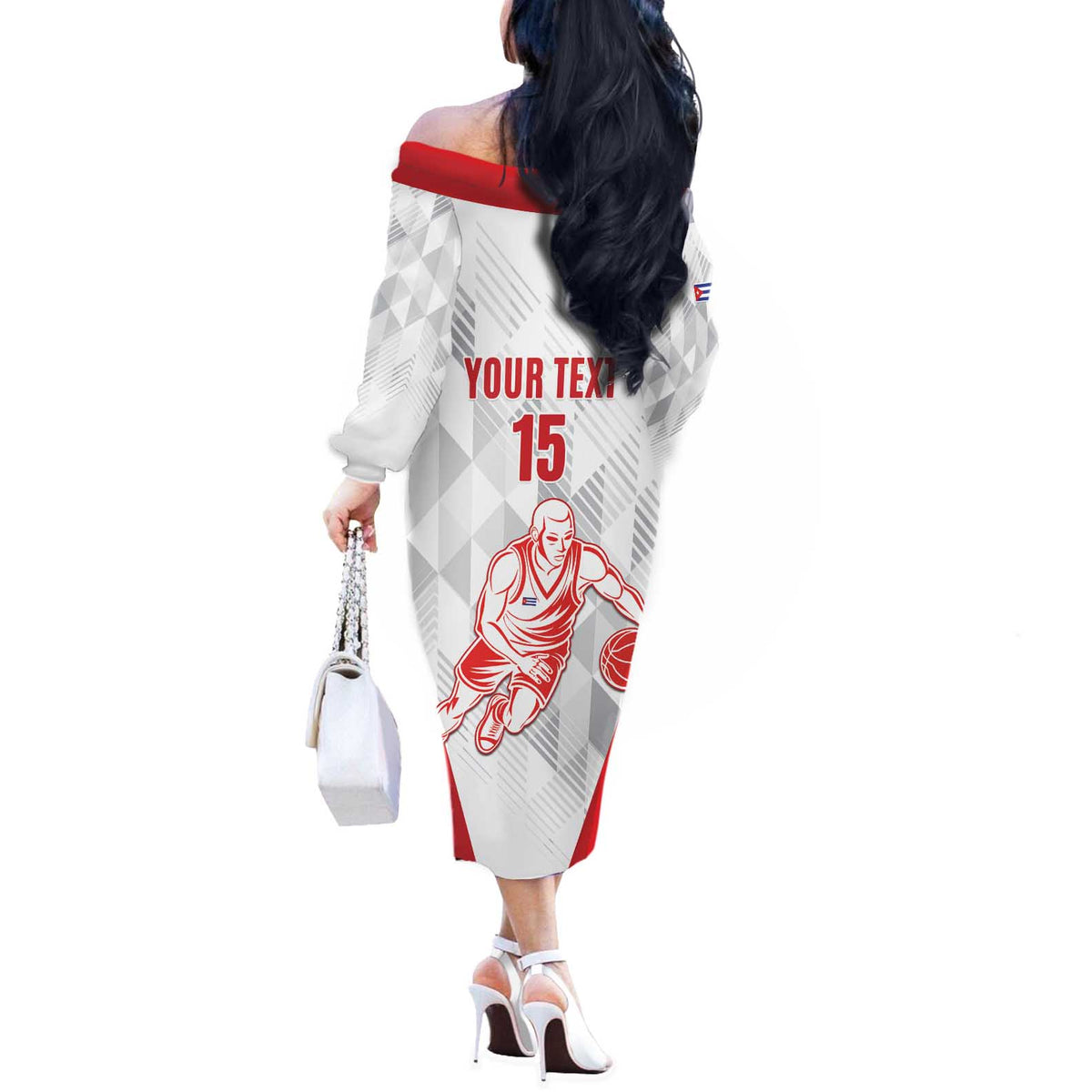 Custom Cuba Basketball Off The Shoulder Long Sleeve Dress Sporty Style