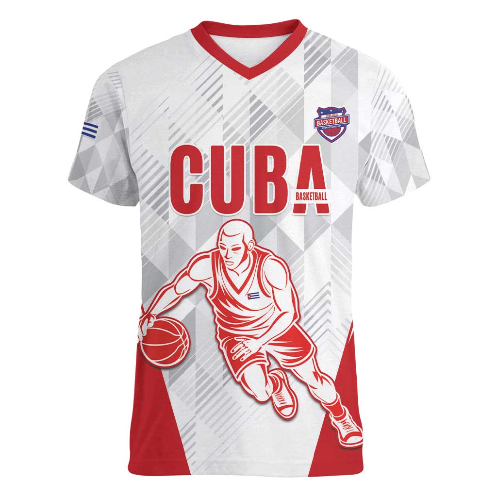 Custom Cuba Basketball Women V-Neck T-Shirt Sporty Style