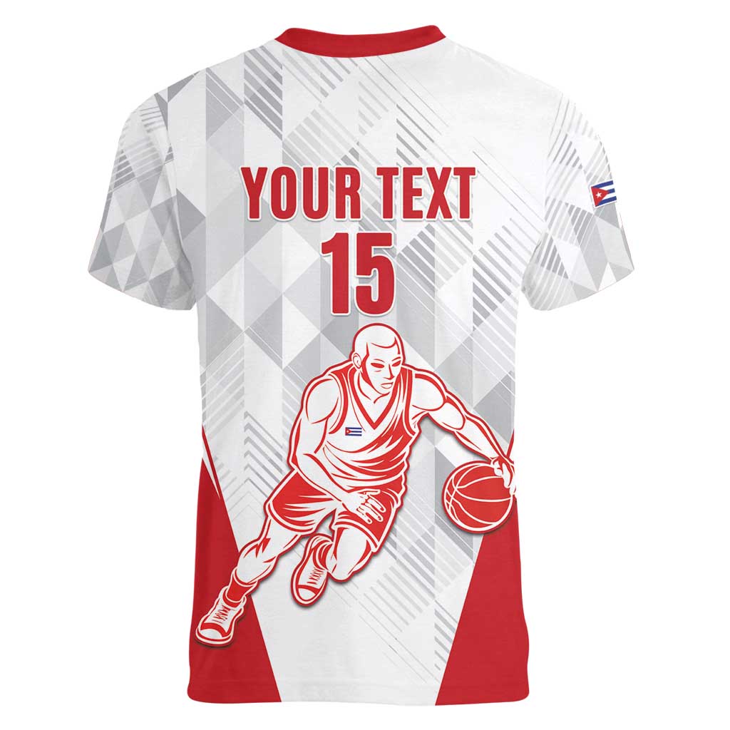 Custom Cuba Basketball Women V-Neck T-Shirt Sporty Style