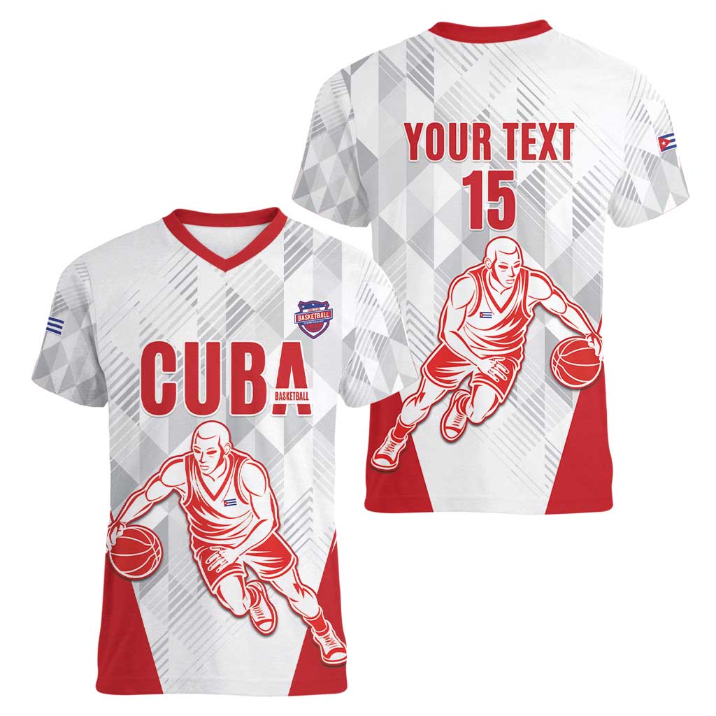 Custom Cuba Basketball Women V-Neck T-Shirt Sporty Style