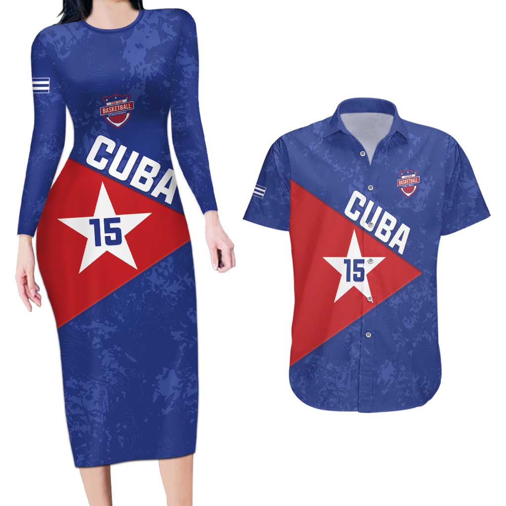 Custom Cuba Basketball Couples Matching Long Sleeve Bodycon Dress and Hawaiian Shirt Flag Style