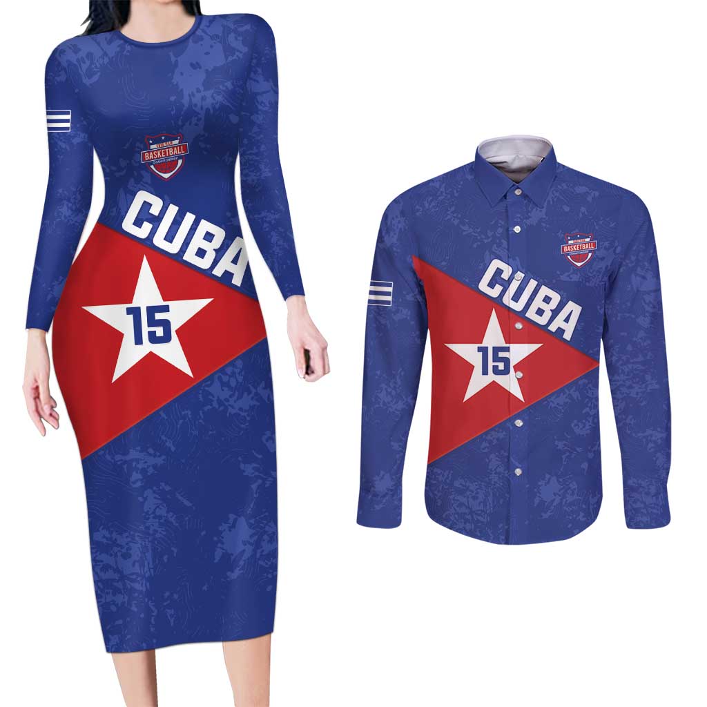 Custom Cuba Basketball Couples Matching Long Sleeve Bodycon Dress and Long Sleeve Button Shirt Flag Style