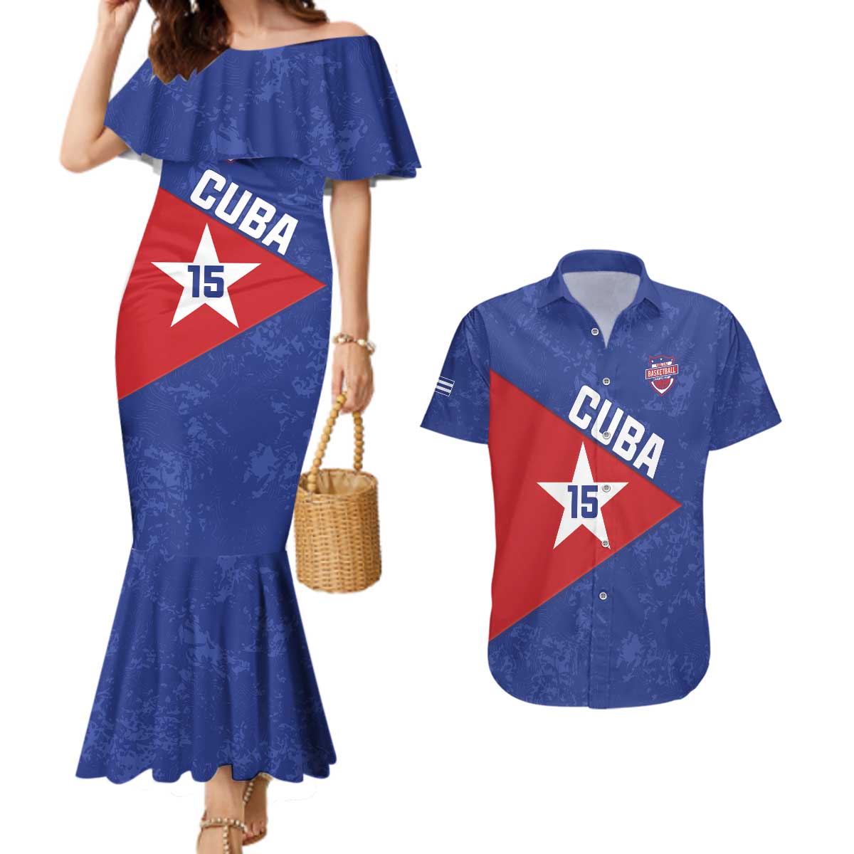 Custom Cuba Basketball Couples Matching Mermaid Dress and Hawaiian Shirt Flag Style