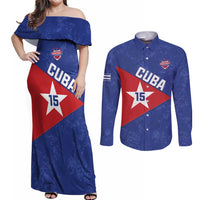Custom Cuba Basketball Couples Matching Off Shoulder Maxi Dress and Long Sleeve Button Shirt Flag Style