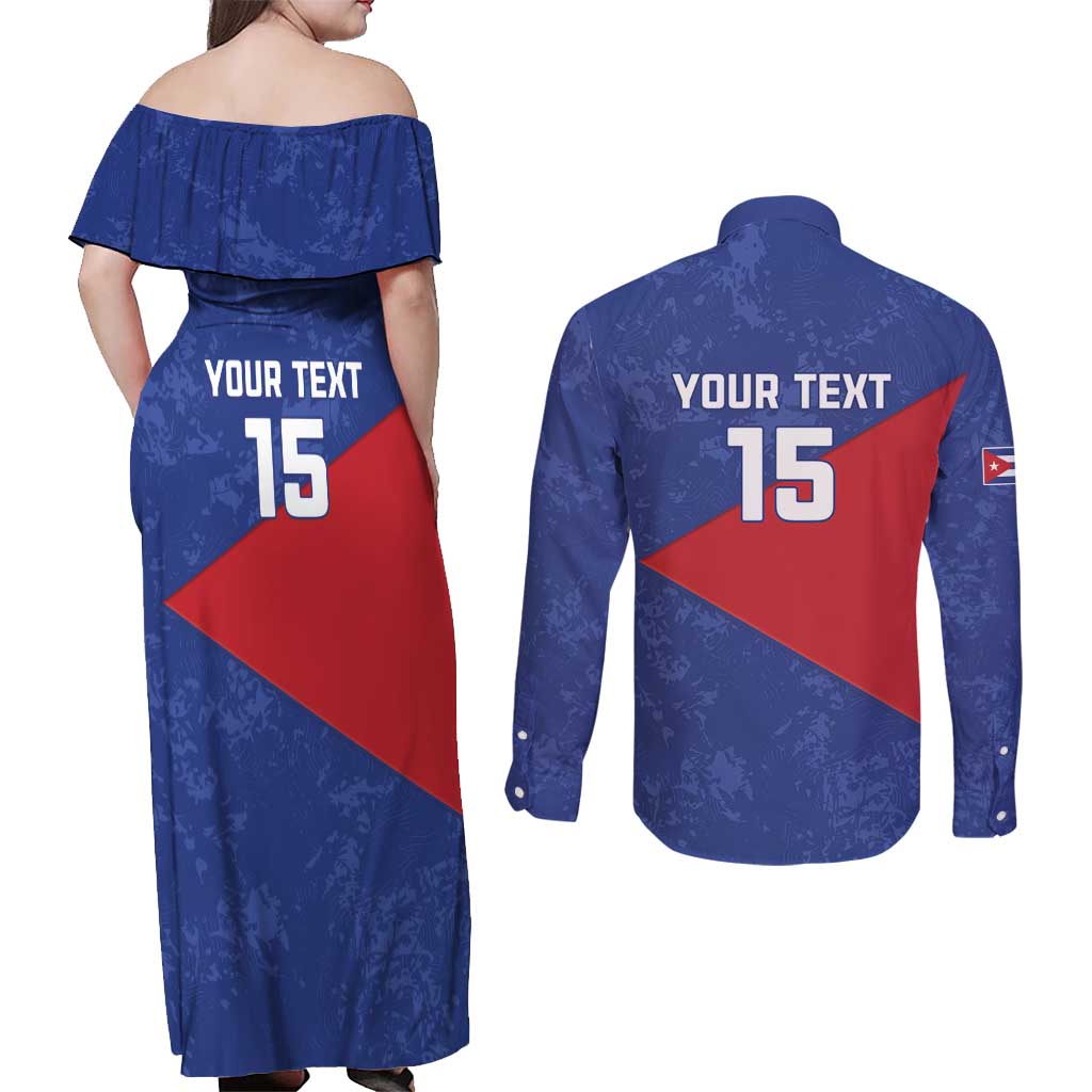 Custom Cuba Basketball Couples Matching Off Shoulder Maxi Dress and Long Sleeve Button Shirt Flag Style