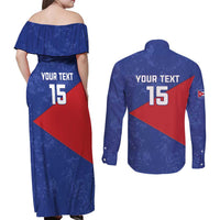 Custom Cuba Basketball Couples Matching Off Shoulder Maxi Dress and Long Sleeve Button Shirt Flag Style