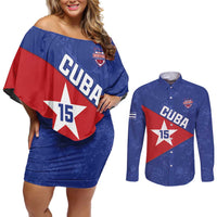 Custom Cuba Basketball Couples Matching Off Shoulder Short Dress and Long Sleeve Button Shirt Flag Style
