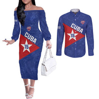Custom Cuba Basketball Couples Matching Off The Shoulder Long Sleeve Dress and Long Sleeve Button Shirt Flag Style