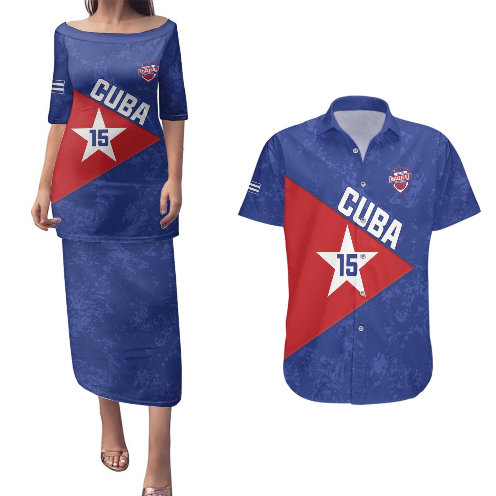 Custom Cuba Basketball Couples Matching Puletasi and Hawaiian Shirt Flag Style