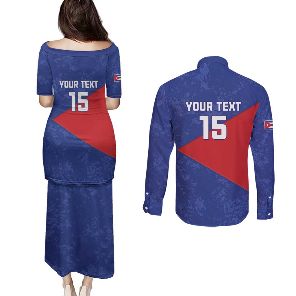 Custom Cuba Basketball Couples Matching Puletasi and Long Sleeve Button Shirt Flag Style