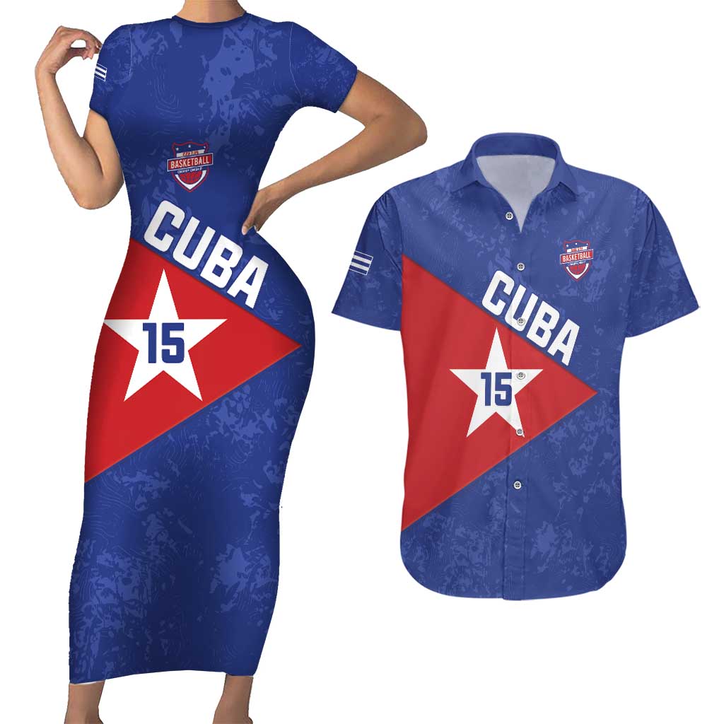 Custom Cuba Basketball Couples Matching Short Sleeve Bodycon Dress and Hawaiian Shirt Flag Style