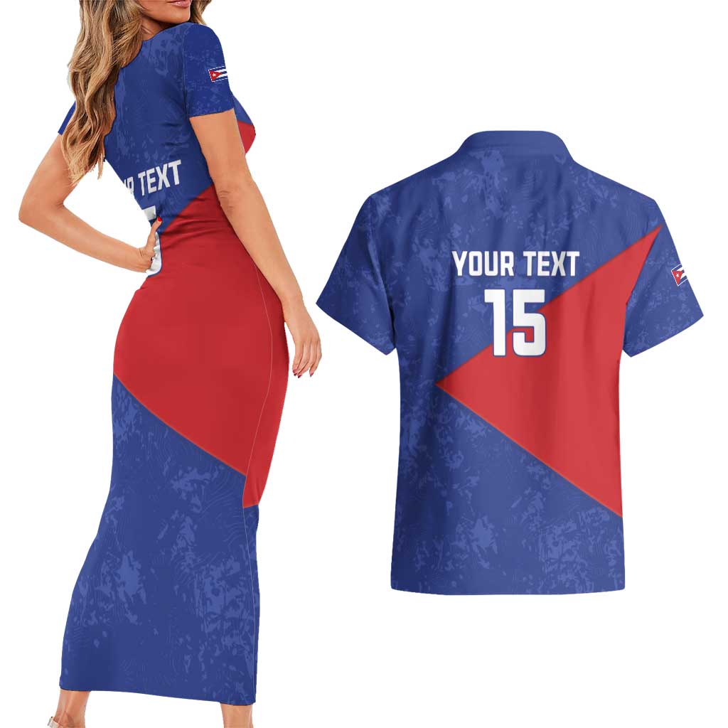 Custom Cuba Basketball Couples Matching Short Sleeve Bodycon Dress and Hawaiian Shirt Flag Style